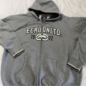 Ecko Unlimited Gray and Black Sherpa-Lined Zip Hoodie with Red Trim